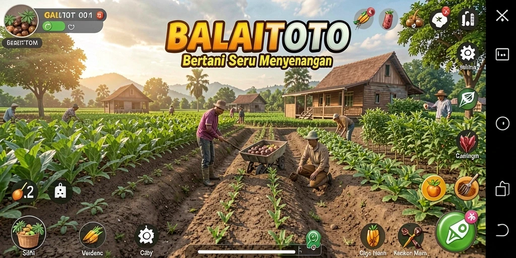 Tangkapan layar gameplay BALAITOTO yang menggambarkan aktivitas bertani yang seru dan interaktif.