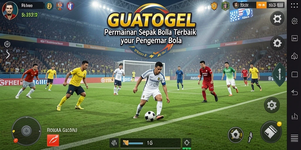 Tampilan gameplay GUATOGEL dengan aksi seru sepak bola.