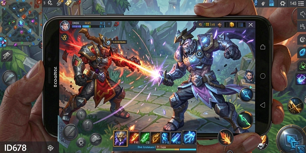 Screenshot utama ID678 menampilkan aksi seru dalam arena MOBA.