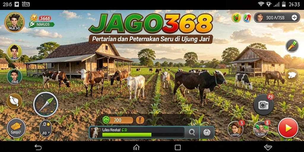 Screenshot utama JAGO368 menampilkan aktivitas bertani yang menarik.