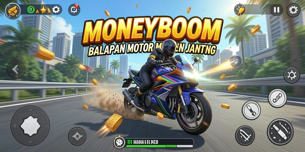 Tampilan menarik dari gameplay balapan motor MONEYBOOM.