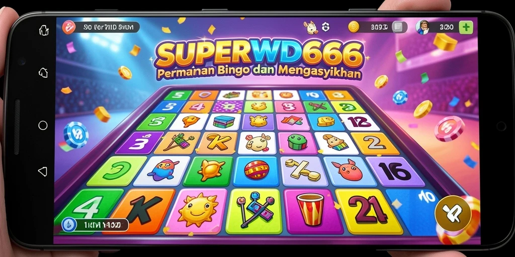 Screenshot gameplay Bingo SUPERWD666 yang penuh warna.