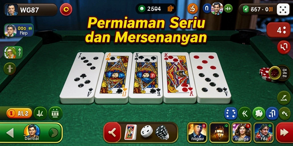 Tampilan screenshot utama WG87 yang menunjukkan gameplay seru bermain Domino.